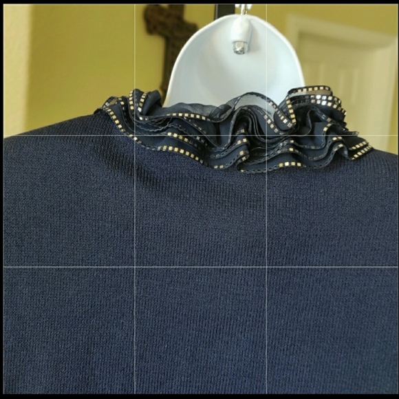 St. John Evening Navy Blue Embellished Ruffled Long Sleeve Knit Cardigan Sz 6 - Picture 5 of 11